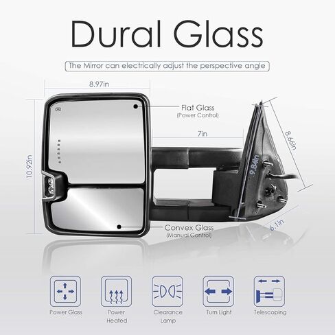 مرايا السحب الكهربائية القابلة للطي من MOSTPLUS متوافقة مع 2014-2019 Chevy Silverado 1500 2500 3500 HD/GMC Sierra مع ضوء الانعطاف، ضوء تشغيل كهرماني، ممتد (كروم) in Saudi Arabia