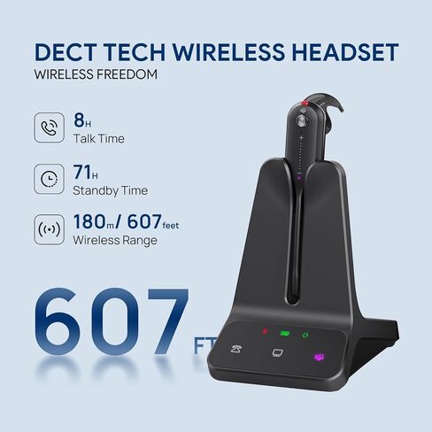 سماعة الرأس اللاسلكية Yealink DECT WH63 E2 UC & BLT60، سماعة أذن واحدة (أحادية) قابلة للتحويل مع ميكروفون لإلغاء الضوضاء، تتصل بهاتف المكتب والكمبيوتر in Saudi Arabia