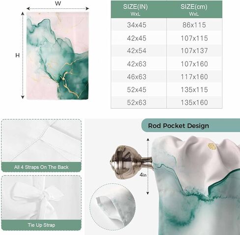 Marble Green Tie Up Curtains for Window, Pink Gold Modern Foil Glitter Wavy Art Thermal Insulated Balloon Shade Adjustable Rod Pocket Curtains Valance Panels for Kitchen Bathroom Café 42'' x 63'' in Saudi Arabia