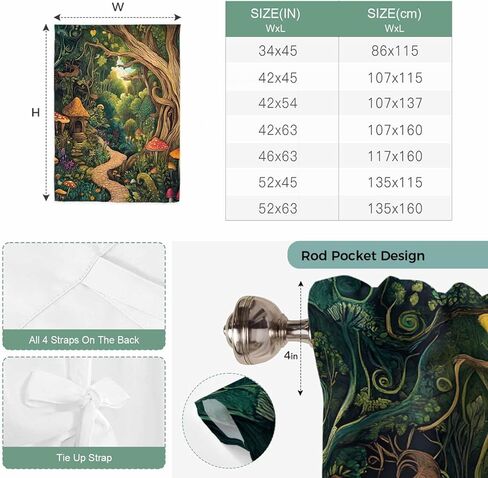 Forest Tie Up Curtains for Window, Vintage Cottage Mushroom Tree Floral Green Thermal Insulated Balloon Shade Adjustable Rod Pocket Curtains Valance Panels for Kitchen Bathroom Café 42'' x 63'' in Saudi Arabia