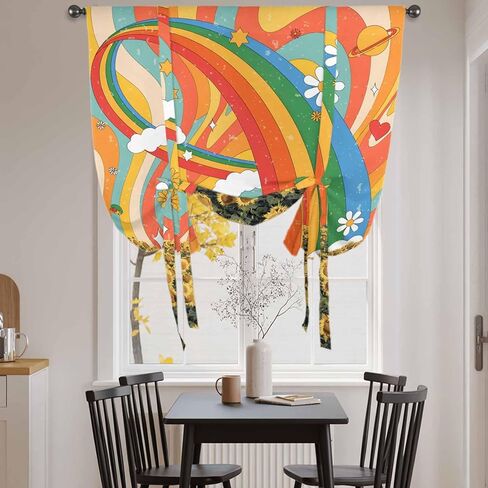 Sunflower Tie Up Curtains for Window, Rainbow Desert Tropical Plants Cartoon Daisy Thermal Insulated Balloon Shade Adjustable Rod Pocket Curtains Valance Panels for Kitchen Bathroom Café 42'' x 54'' in Saudi Arabia