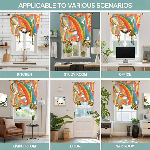 Sunflower Tie Up Curtains for Window, Rainbow Desert Tropical Plants Cartoon Daisy Thermal Insulated Balloon Shade Adjustable Rod Pocket Curtains Valance Panels for Kitchen Bathroom Café 42'' x 54'' in Saudi Arabia