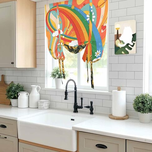 Sunflower Tie Up Curtains for Window, Rainbow Desert Tropical Plants Cartoon Daisy Thermal Insulated Balloon Shade Adjustable Rod Pocket Curtains Valance Panels for Kitchen Bathroom Café 42'' x 54'' in Saudi Arabia