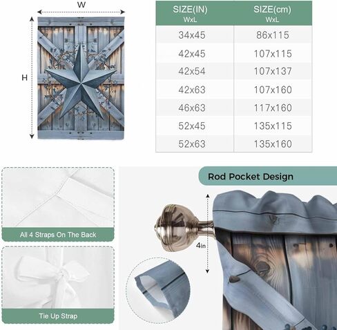 Texas Star Vintage Tie Up Curtains for Window, Navy Blue Berry Wooden Retro Thermal Insulated Balloon Shade Adjustable Rod Pocket Curtains Valance Panels for Kitchen Bathroom Café 52'' x 63'' in Saudi Arabia
