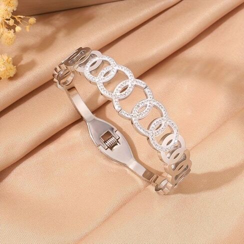 Chic silver Stainless Steel Bracelet – Interlocking Circle Design with Sparkling rhinestones Accents in Saudi Arabia