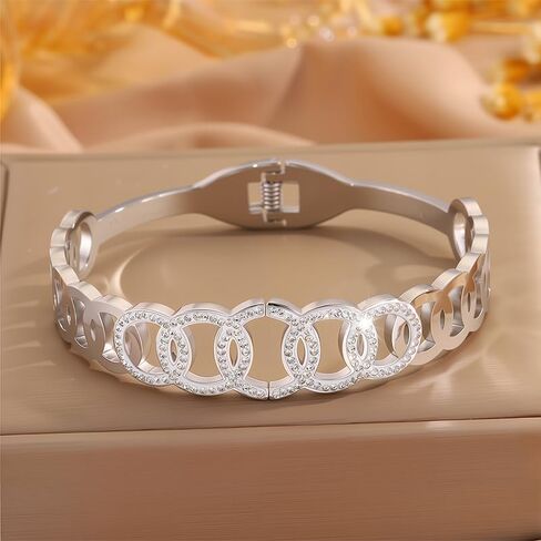 Chic silver Stainless Steel Bracelet – Interlocking Circle Design with Sparkling rhinestones Accents in Saudi Arabia