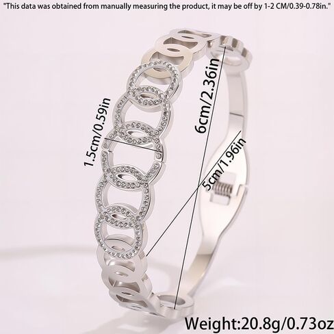 Chic silver Stainless Steel Bracelet – Interlocking Circle Design with Sparkling rhinestones Accents in Saudi Arabia