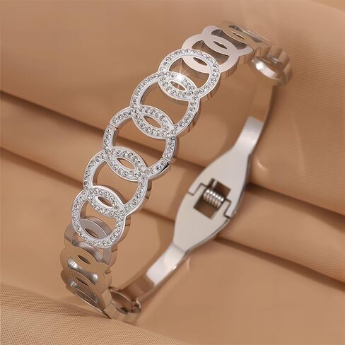 Chic silver Stainless Steel Bracelet – Interlocking Circle Design with Sparkling rhinestones Accents in Saudi Arabia