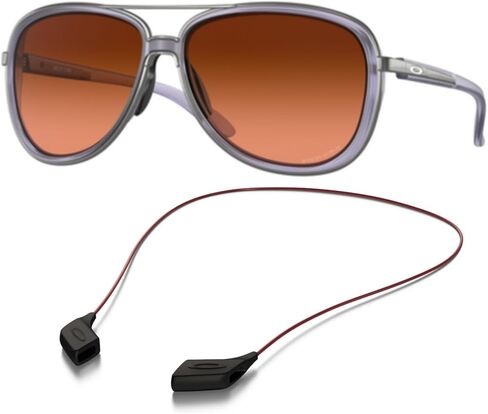 Oakley OO4129 Sunglasses Bundle: OO 4129 SPLIT TIME 412926 Matte Trans Lilac/Prizm Brown Gradient Policarbonate Standard and Large Red leash Accessory kit in Saudi Arabia