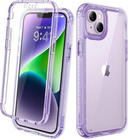 Diaclara Designed for iPhone 14 Case, Full Body Rugged Case with Built-in Touch Sensitive Anti-Scratch Screen Protector, with Camera Lens Protector for iPhone 14 6.1" (Clear Purple) in Kuwait