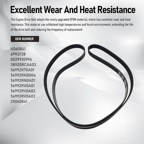 HiSport V-Ribbed Serpentine Belt EPDM - Compatible with Honda Accord Odyssey Pilot Ridgeline, Acura MDX RL TL ZDX, Mercedes-Benz E350 ML350 in Kuwait