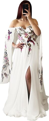 فستان زفاف شيفون زهري للعروس، فستان زفاف طويل مطرز بدون حمالات مع فتحة in Kuwait