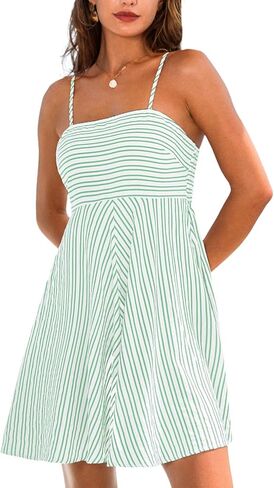 CUPSHE Womens Summer Dresses Smocked Sleeveless Square Neck Striped Mini Dress with Pockets in Saudi Arabia