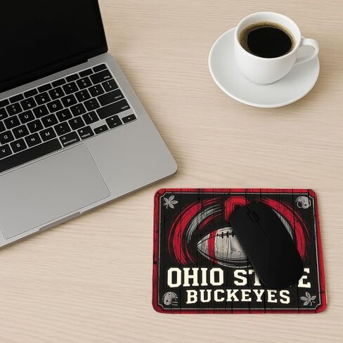 Scarlet Gray Football Mouse Pad 9.5x7.8 Inch Waterproof Polyester Surface with Soft Rubber Base 0.2 Inch Thick Sublimation Printed Sports Desk Accessory for Office Gaming Home (Wood Style) in Saudi Arabia