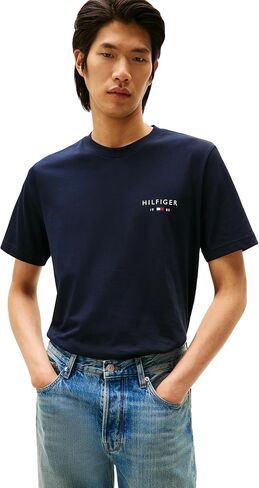 Tommy Hilfiger Men's Short Sleeve Cotton Graphic T-Shirts with Embroidered Flag Logo in Saudi Arabia