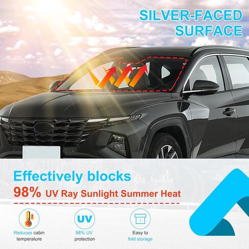 مظلة شمسية للزجاج الأمامي متوافقة مع Hyundai Tucson/Santa Cruz 2022-2025، واقي حاجب الشمس للنافذة الأمامية، حاجز عاكس للأشعة فوق البنفسجية والحرارة للسيارة قابل للطي in Saudi Arabia