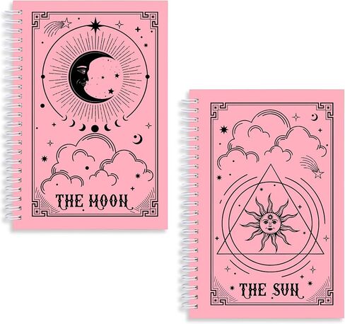 2Pcs Sun & Moon Spiral Notebook,Moon Phase Gothic Gifts Witchcraft Gift Sun & Moon Spiral Journal Notebook for Men Women (2, Pink) in Saudi Arabia