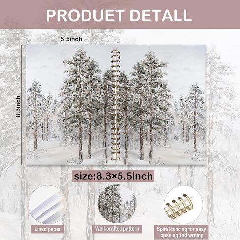 FOPENEM Snow Forest Notebook 8.3x5.5 Inches – Winter Landscape Journal with Spiral Binding, Aesthetic Nature Art Cover, Lined Writing Journal for Women and Men in Saudi Arabia