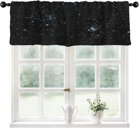 Coxila Galaxy Kitchen Valance Curtains 52 x 18 Inch Rod Pocket Outer Space Universe Nebula Kids Starry Stars Sky Boys Design Small Short Home Living Room Treatment Set of 1 Curtain Panel Drapes in Kuwait