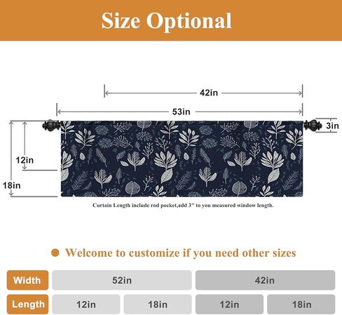 renaiss 42x18 بوصة مزرعة ورقة المطبخ الستارة للنوافذ الأزرق الداكن ريفي مقهى صغير الستائر للحمام ريفي نافذة العلاج الستارة لغرفة النوم غرفة المعيشة ديكور قضيب الجيب in Saudi Arabia