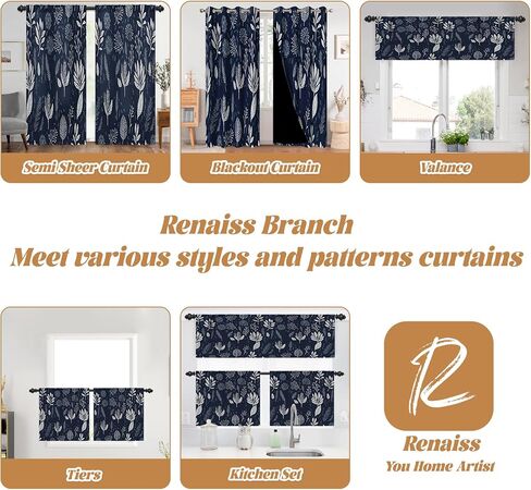 renaiss 42x18 بوصة مزرعة ورقة المطبخ الستارة للنوافذ الأزرق الداكن ريفي مقهى صغير الستائر للحمام ريفي نافذة العلاج الستارة لغرفة النوم غرفة المعيشة ديكور قضيب الجيب in Saudi Arabia