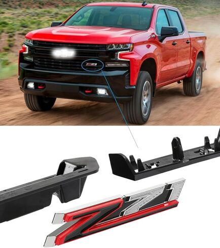 قطعة واحدة Z71 شعار الشبكة 3D شارة أمامية متوافقة مع 2019-2024 سيلفرادو تاهو سوبربان RST 1500 HD 2500 HD 3500HD 84384428 (كروم أحمر) in Kuwait