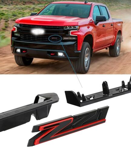 قطعة واحدة Z71 شعار الشبكة 3D شارة أمامية متوافقة مع 2019-2024 سيلفرادو تاهو سوبربان RST 1500 HD 2500 HD 3500HD 84384428 (كروم أحمر) in Kuwait