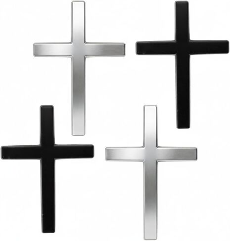3D Zinc Alloy Cross Car Stickers, Self-Adhesive Christian Emblem Decals for Vehicle Body, Trunk, Truck - Religious Jesus Decor (Silver, Black, 4Pcs) in Kuwait