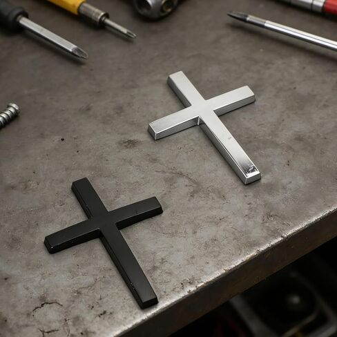 3D Zinc Alloy Cross Car Stickers, Self-Adhesive Christian Emblem Decals for Vehicle Body, Trunk, Truck - Religious Jesus Decor (Silver, Black, 4Pcs) in Kuwait