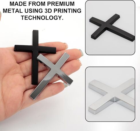 3D Zinc Alloy Cross Car Stickers, Self-Adhesive Christian Emblem Decals for Vehicle Body, Trunk, Truck - Religious Jesus Decor (Silver, Black, 4Pcs) in Kuwait