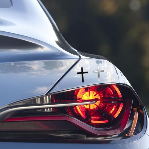 3D Zinc Alloy Cross Car Stickers, Self-Adhesive Christian Emblem Decals for Vehicle Body, Trunk, Truck - Religious Jesus Decor (Silver, Black, 4Pcs) in Kuwait