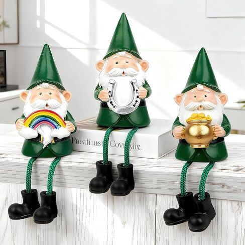 تماثيل زينة عيد القديس باتريك، 3 قطع من تماثيل جنوم الجني المصنوعة يدويًا، زخارف من الراتنج مع عناصر محظوظة مثالية لسطح المكتب ورف الكتب والمكتب والمنزل، هدية للأطفال والنساء والأم والجدة in Kuwait