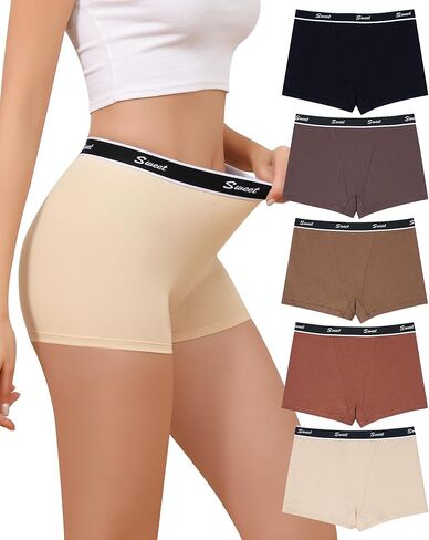 LEVAO Cotton Boy Shorts Underwear for Women High-waisted Full Coverage Boxer Briefs Panties 5 Pack S-XXL in Saudi Arabia