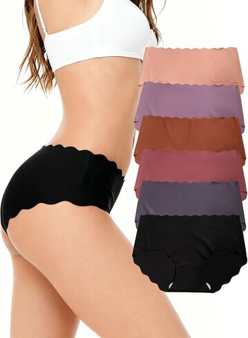 6 Pack Women's Seamless No-Show Panties, Sexy Mid-Rise Wave Edge Cheeky Bikini Briefs in Saudi Arabia