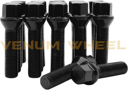 مجموعة كاملة من 20 قطعة من مسامير العروة M14x1.25 مطلية بمسحوق أسود (60 مم ساق ممتدة) سداسية 17 مم تعمل مع BMW F-Series وG Series Chasis Factory وعجلات ما بعد البيع - تتطلب فواصل للعجلات in Saudi Arabia
