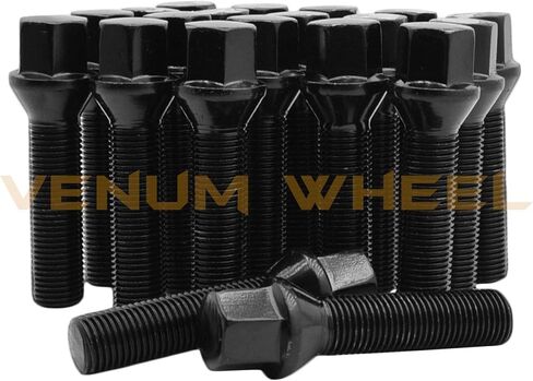 مجموعة كاملة من 20 قطعة من مسامير العروة M14x1.25 مطلية بمسحوق أسود (60 مم ساق ممتدة) سداسية 17 مم تعمل مع BMW F-Series وG Series Chasis Factory وعجلات ما بعد البيع - تتطلب فواصل للعجلات in Saudi Arabia