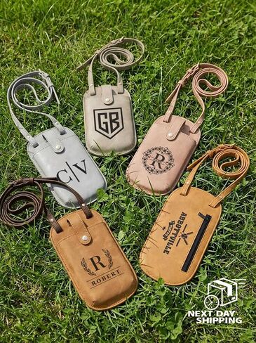 Personalized Leather Sling Bag, Custom Monogram Crossbody, Laser Engraved Travel Chest Bag Gift for Him or Her, Custom Logo Essentials Bag in Saudi Arabia