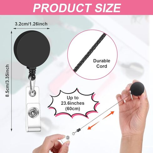 50 Pcs Retractable Badge Reels Swivel Alligator Clip Heavy Duty Badge Holders Bulk Card Id Badges Holder for Teacher Student Office Employee Worker Doctor Nurse Black in Saudi Arabia