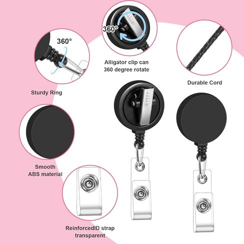 50 Pcs Retractable Badge Reels Swivel Alligator Clip Heavy Duty Badge Holders Bulk Card Id Badges Holder for Teacher Student Office Employee Worker Doctor Nurse Black in Saudi Arabia