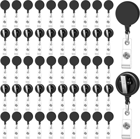 50 Pcs Retractable Badge Reels Swivel Alligator Clip Heavy Duty Badge Holders Bulk Card Id Badges Holder for Teacher Student Office Employee Worker Doctor Nurse Black in Saudi Arabia