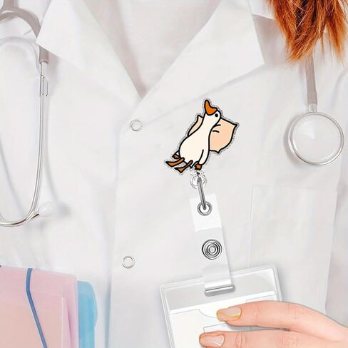 Cute Goose Badge Reel Holder Retractable for Nurses Doctors RN EN Paramedic Medical Office Sleeping Goose Badge Reel with Acrylic Alligator Clip ID Name Card Animal Acrylic Name Tag Accessories in Saudi Arabia
