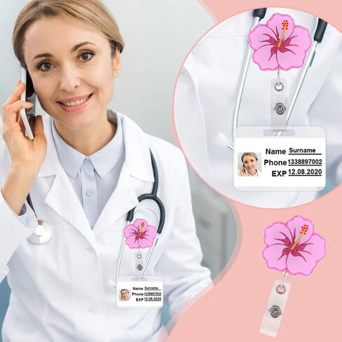 3 قطع من بكرة شارة زهرة الكركديه اللطيفة، بكرات حامل شارة ممرضة ممتعة قابلة للسحب، علامة اسم لامعة من الأكريليك، معرف التمساح الطبي، مشبك حامل شارة طبية للممرضة، معلم العمل، مكتب الطالب RN in Kuwait