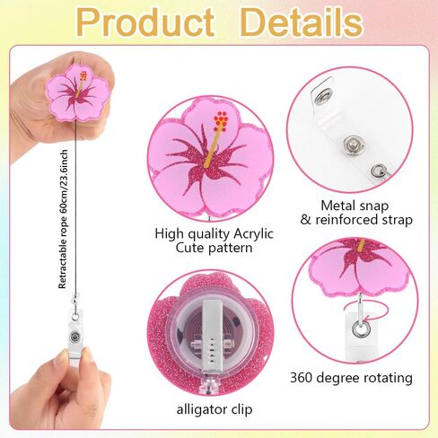 3 قطع من بكرة شارة زهرة الكركديه اللطيفة، بكرات حامل شارة ممرضة ممتعة قابلة للسحب، علامة اسم لامعة من الأكريليك، معرف التمساح الطبي، مشبك حامل شارة طبية للممرضة، معلم العمل، مكتب الطالب RN in Kuwait