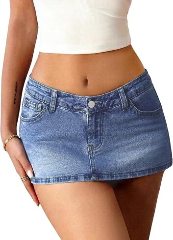 ELLEVEN Low Rise Jean Skorts for Woman, Stretchy Denim Mini Skirt with Shorts Y2K Casual Underneath Summer Skorts in Kuwait