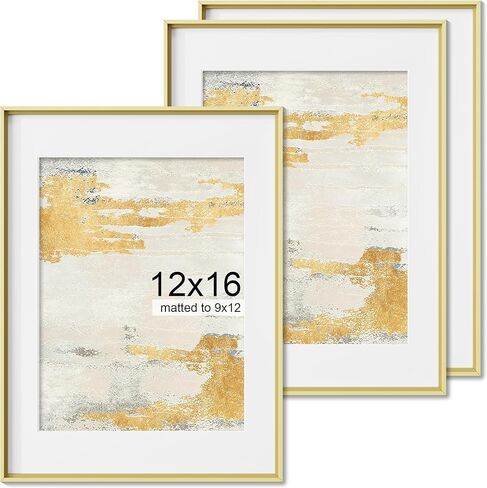 12x16 Metal Picture Frame, 12 x 16 Aluminum Photo Frames with 9x12 Removable Mat, High Definition Plexiglass, Vertical and Horizontal Display, Wall Hook Hanging Hardware Included, Gold, 3 Pack in Saudi Arabia