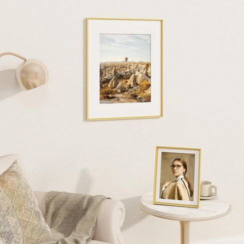 12x16 Metal Picture Frame, 12 x 16 Aluminum Photo Frames with 9x12 Removable Mat, High Definition Plexiglass, Vertical and Horizontal Display, Wall Hook Hanging Hardware Included, Gold, 3 Pack in Saudi Arabia