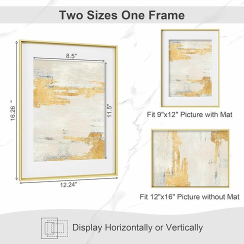 12x16 Metal Picture Frame, 12 x 16 Aluminum Photo Frames with 9x12 Removable Mat, High Definition Plexiglass, Vertical and Horizontal Display, Wall Hook Hanging Hardware Included, Gold, 3 Pack in Saudi Arabia