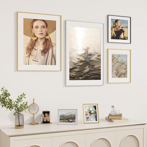 12x16 Metal Picture Frame, 12 x 16 Aluminum Photo Frames with 9x12 Removable Mat, High Definition Plexiglass, Vertical and Horizontal Display, Wall Hook Hanging Hardware Included, Gold, 3 Pack in Saudi Arabia