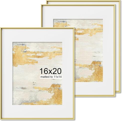 12x16 Metal Picture Frame, 12 x 16 Aluminum Photo Frames with 9x12 Removable Mat, High Definition Plexiglass, Vertical and Horizontal Display, Wall Hook Hanging Hardware Included, Gold, 3 Pack in Saudi Arabia