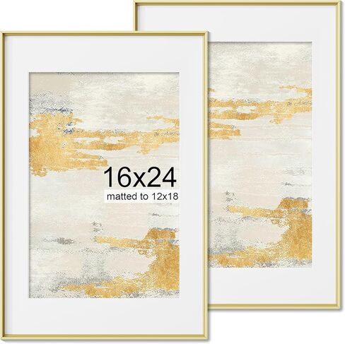 12x16 Metal Picture Frame, 12 x 16 Aluminum Photo Frames with 9x12 Removable Mat, High Definition Plexiglass, Vertical and Horizontal Display, Wall Hook Hanging Hardware Included, Gold, 3 Pack in Saudi Arabia
